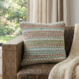 18" Blue And Green Cotton Striped Throw Pillow
