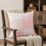 20" Pink And Off White Patchwork Cotton Throw Pillow