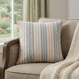 20" X 20" White Blue Gray And Tan 100% Cotton Striped Zippered Pillow