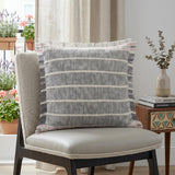 20" X 20" Gray White And Pink 100% Cotton Striped Zippered Pillow