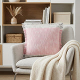20" X 20" Pink Gray And White 100% Cotton Striped Zippered Pillow