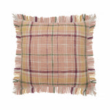 20" Pink And Yellow Cotton Plaid Throw Pillow with Fringe