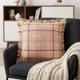 20" Pink And Yellow Cotton Plaid Throw Pillow with Fringe