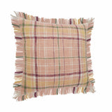 20" Pink And Yellow Cotton Plaid Throw Pillow with Fringe