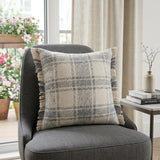 20" X 20" White And Gray-Blue Polyester Plaid Zippered Pillow