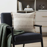 20" Cream Striped Cotton Throw Pillow