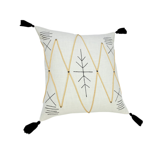 20" X 20" Off-White Black And Cream 100% Cotton Geometric Zippered Pillow