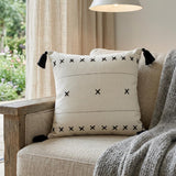 20" X 20" Off-White And Black 100% Cotton Geometric Zippered Pillow