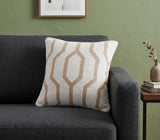 20" X 20" White And Tan 100% Cotton Geometric Zippered Pillow