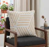 20" X 20" Tan And White 100% Cotton Geometric Zippered Pillow