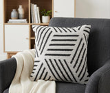 20" Black And White Cotton Geometric Throw Pillow