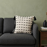 20" Black And Cream Cotton Geometric Throw Pillow with Tassels