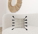 20" Black And Cream Cotton Geometric Throw Pillow with Tassels