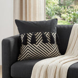 20" X 20" Black And White 100% Cotton Chevron Zippered Pillow