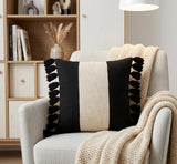 20" X 20" Black And Ivory 100% Cotton Striped Zippered Pillow