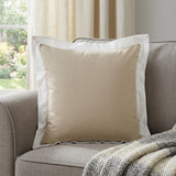 20" X 20" Beige And White 100% Cotton Geometric Zippered Pillow