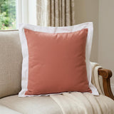 20" X 20" Deep Coral And White 100% Cotton Geometric Zippered Pillow