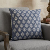 20" Indigo And White Cotton Motif Throw Pillow