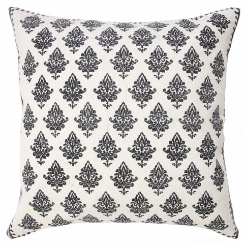 20" X 20" White And Black 100% Cotton Geometric Zippered Pillow