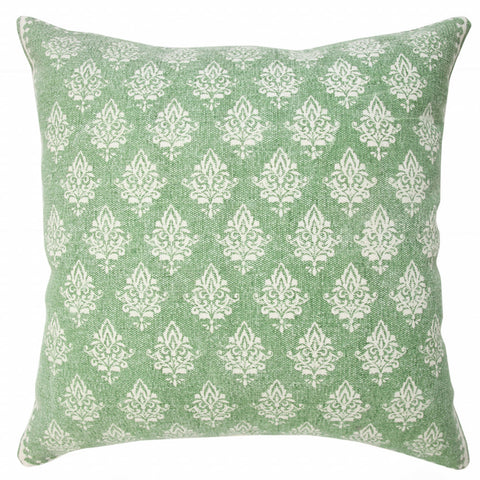 20" Green And White Geometric Cotton Throw Pillow