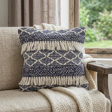 20" X 20" Navy And Ivory 100% Wool Geometric Zippered Pillow