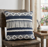 20" X 20" Blue And Ivory 100% Cotton Geometric Zippered Pillow