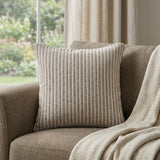 22" X 22" Beige And Cream 100% Cotton Striped Zippered Pillow