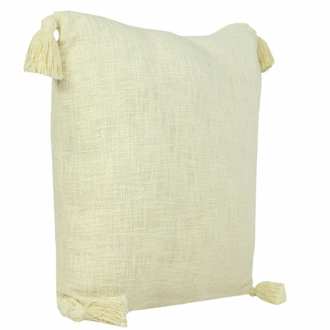 20" Off White And Taupe Floral Linen Throw Pillow Cover with Embroidery