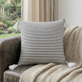 20" X 20" Black And White 100% Cotton Striped Zippered Pillow