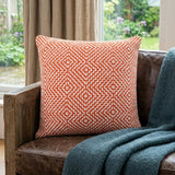 20" Orange And White Geometric Cotton Throw Pillow
