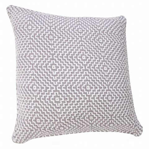 20" Gray And White Cotton Diamond Throw Pillow