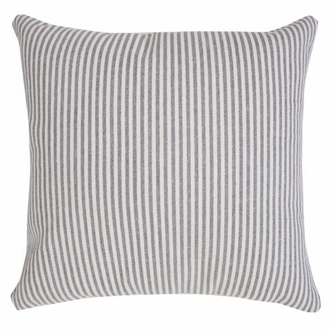 20" X 20" Gray And White 100% Cotton Striped Zippered Pillow