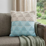 20" Blue And Off White Geometric Cotton Throw Pillow