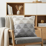 20" X 20" Heathered Gray And Off-White 100% Cotton Geometric Zippered Pillow