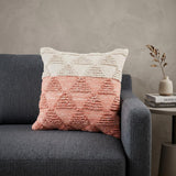20" Off White And Pink Geometric Cotton Throw Pillow