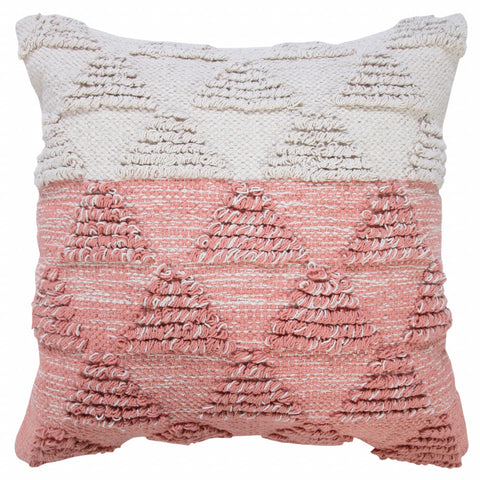 20" Off White And Pink Geometric Cotton Throw Pillow