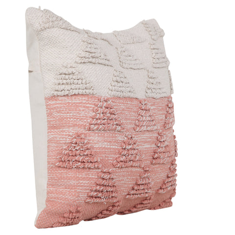 20" Off White And Pink Geometric Cotton Throw Pillow