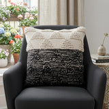 20" X 20" Black And Off-White 100% Cotton Geometric Zippered Pillow