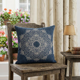 20" X 20" Blue And White 100% Cotton Geometric Zippered Pillow