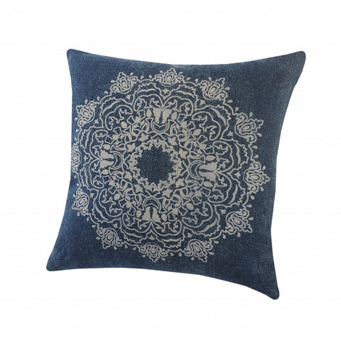 8' X 10' Gray And Denim Blue Floral Washable Indoor Outdoor Area Rug