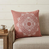 20" X 20" Dusty Rose And White 100% Cotton Geometric Zippered Pillow