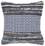 18" X 18" Blue White Red And Yellow 100% Cotton Striped Zippered Pillow