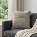 20" Beige And Gray Cotton Geometric Throw Pillow