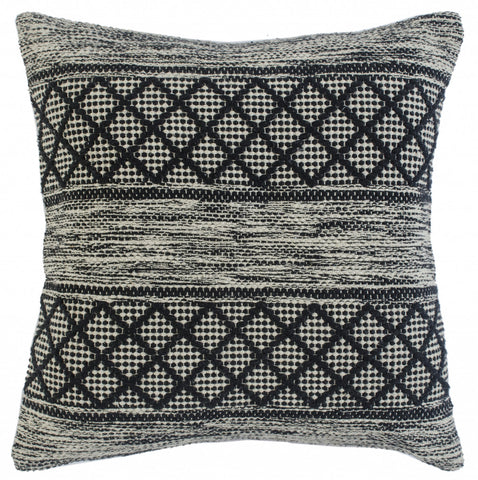 20" Gray And Black Geometric Cotton Throw Pillow