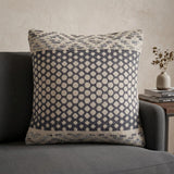 20" X 20" Denim Blue And Ivory 100% Cotton Chevron Zippered Pillow