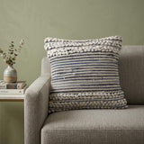 18" X 18" Blue And Ivory 100% Cotton Geometric Zippered Pillow
