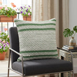 20" X 20" Jade Green And White 100% Cotton Geometric Zippered Pillow