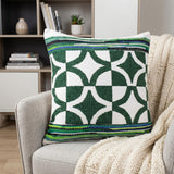 20" Green and White Cotton Throw Pillow