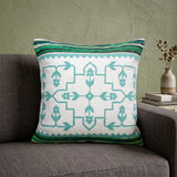 20" X 20" Green White And Blue 100% Cotton Geometric Zippered Pillow