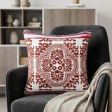 20" X 20" Red White Purple And Pink 100% Cotton Geometric Zippered Pillow